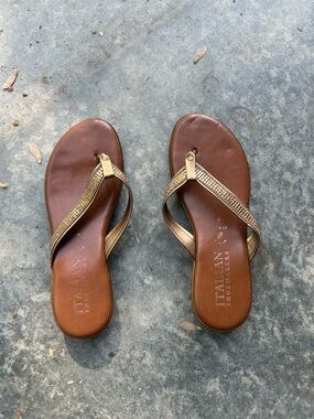 Italian Shoemakers Brown and Gold Embellished Thong Sandals